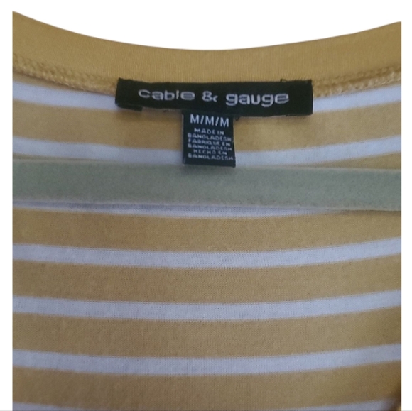 Cable & Gauge Cap Sleeve V-neck Tee With Mustard And White Stripes Size Medium - Picture 5 of 12